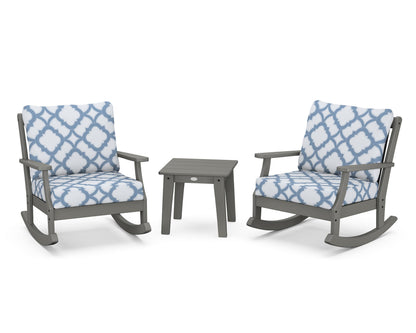 POLYWOOD® Braxton 3-Piece Deep Seating Rocker Set in Slate Grey / Trellis Sky Blue