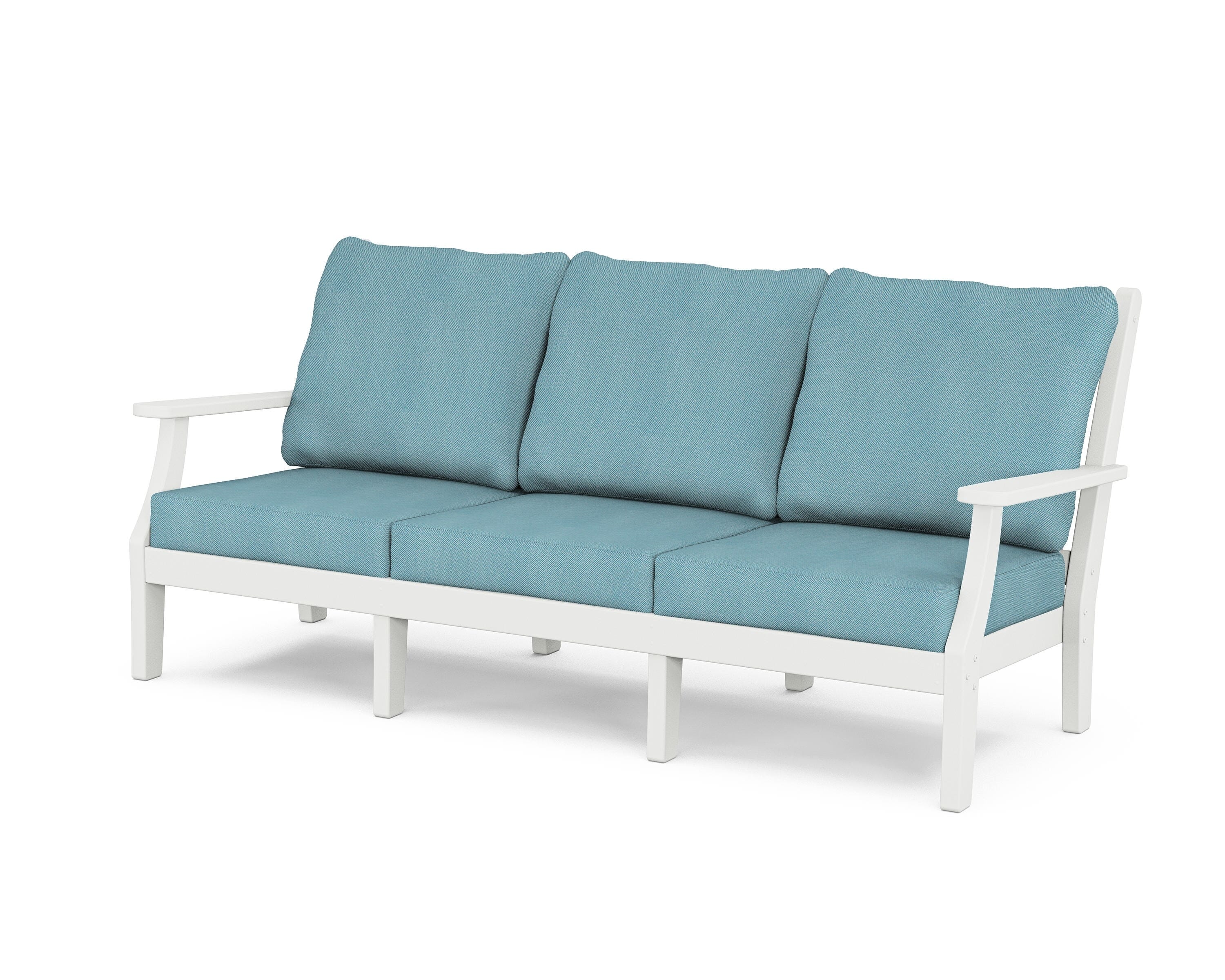 Country Living Wovendale Deep Seating Sofa in White / Lattice Sky Blue