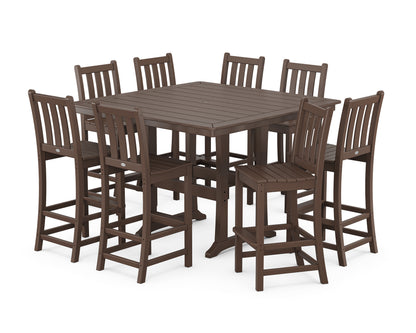 POLYWOOD® Traditional Garden 9-Piece Nautical Trestle Bar Set in Mahogany