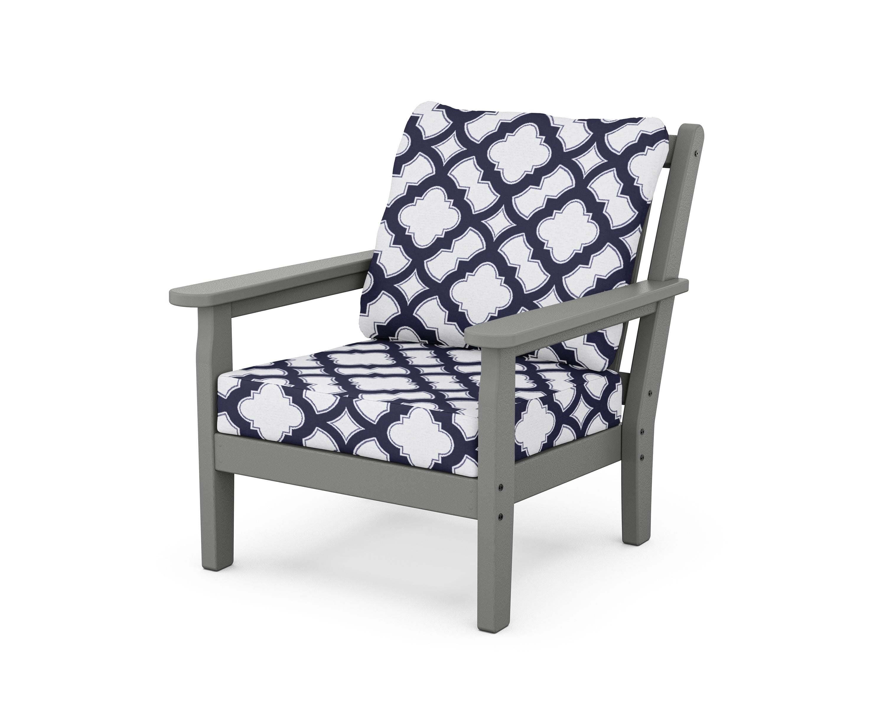 POLYWOOD® Chippendale Deep Seating Chair in Slate Grey / Trellis Navy