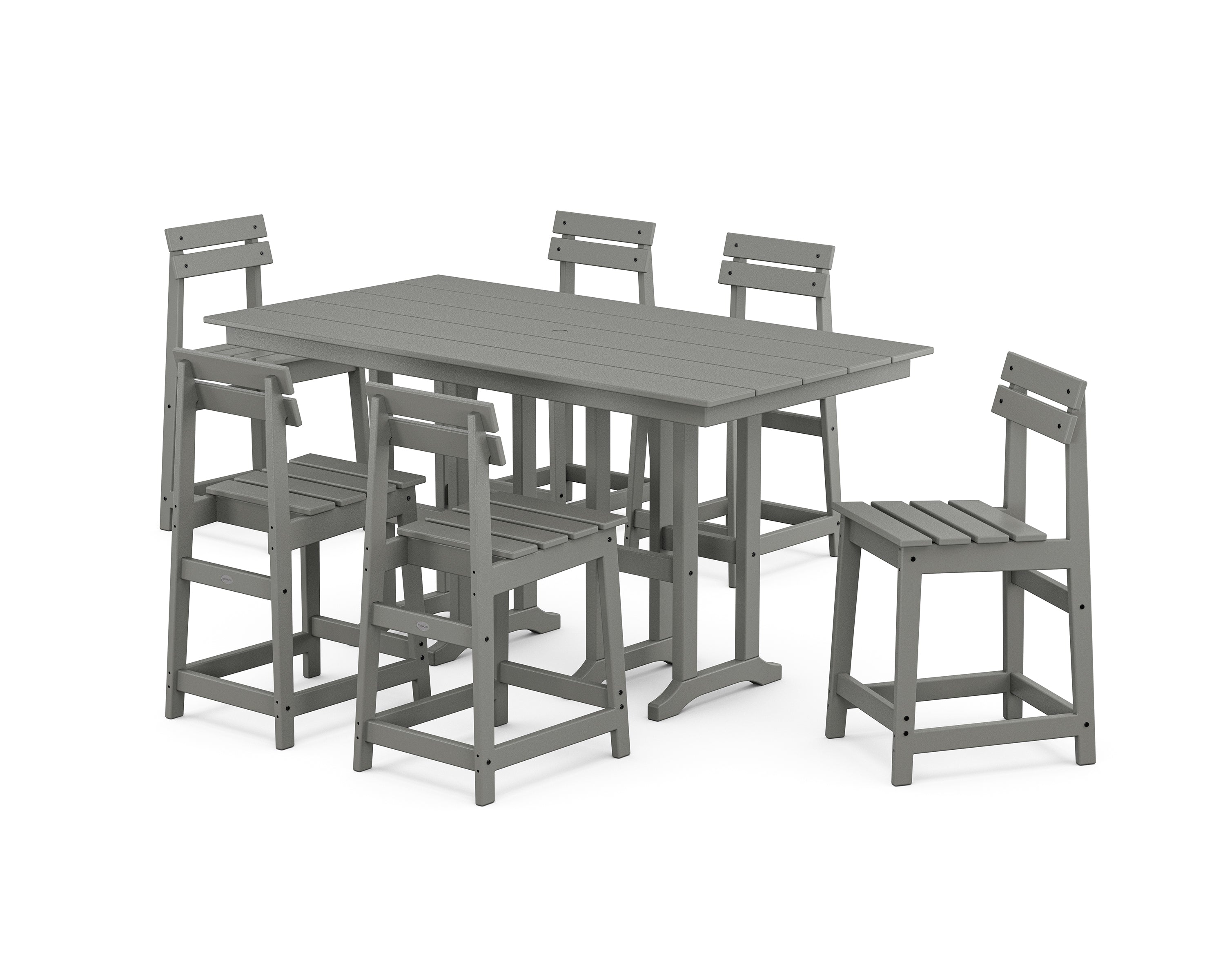 POLYWOOD® Modern Studio Plaza Counter Chair 7-Piece Set in Slate Grey