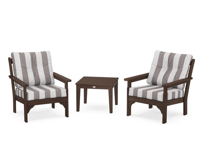 POLYWOOD® Vineyard 3-Piece Deep Seating Set in Mahogany / Cabana Stripe Grey Mist