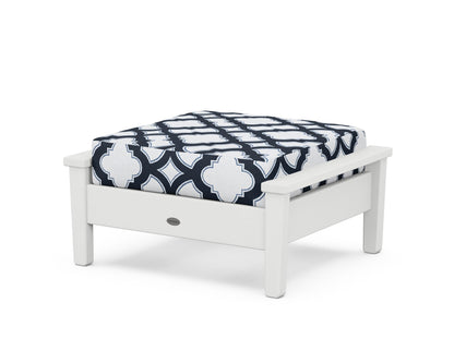 POLYWOOD® Prescott Deep Seating Ottoman in White / Trellis Marine Indigo