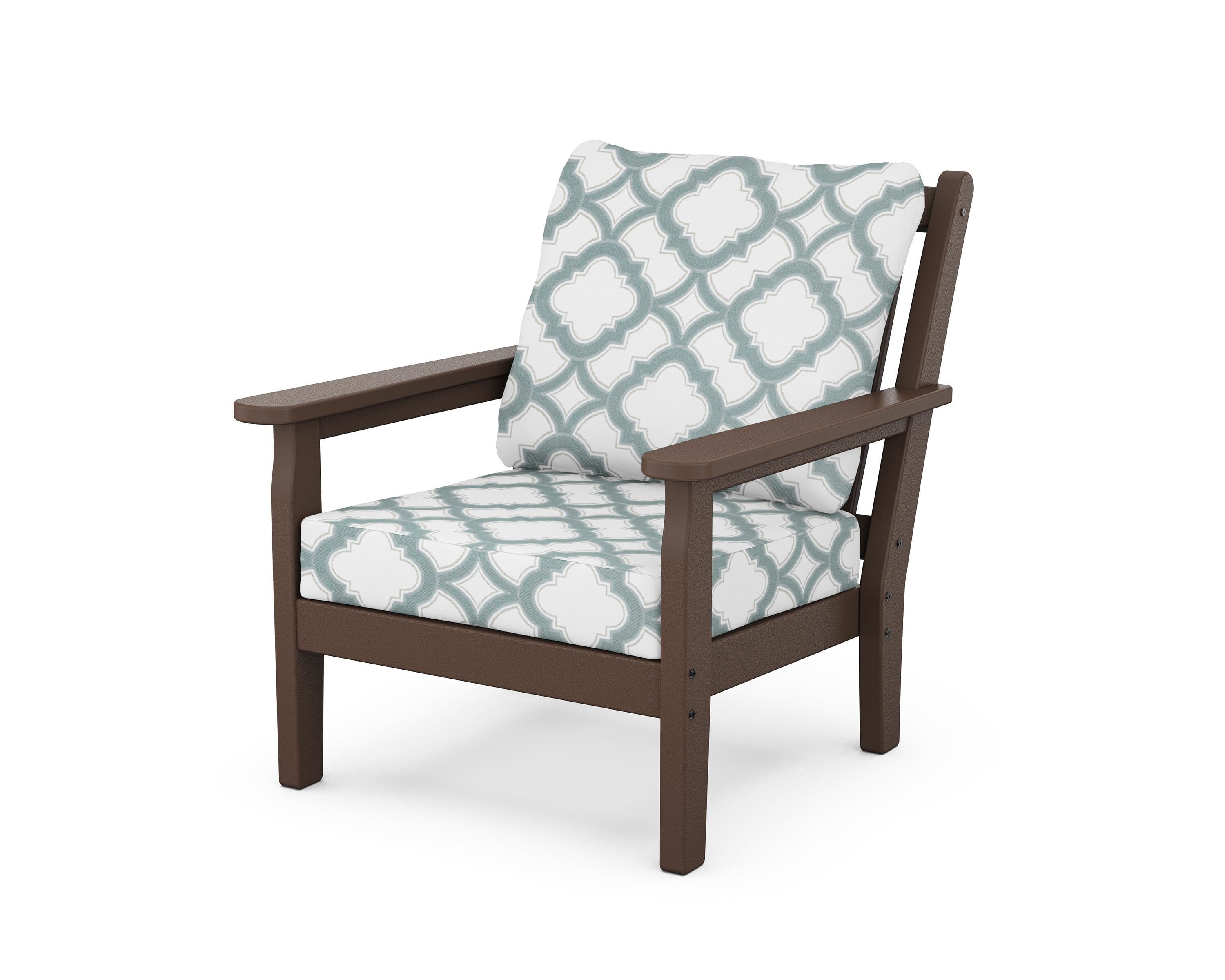 POLYWOOD® Chippendale Deep Seating Chair in Mahogany / Trellis Glacier Spa
