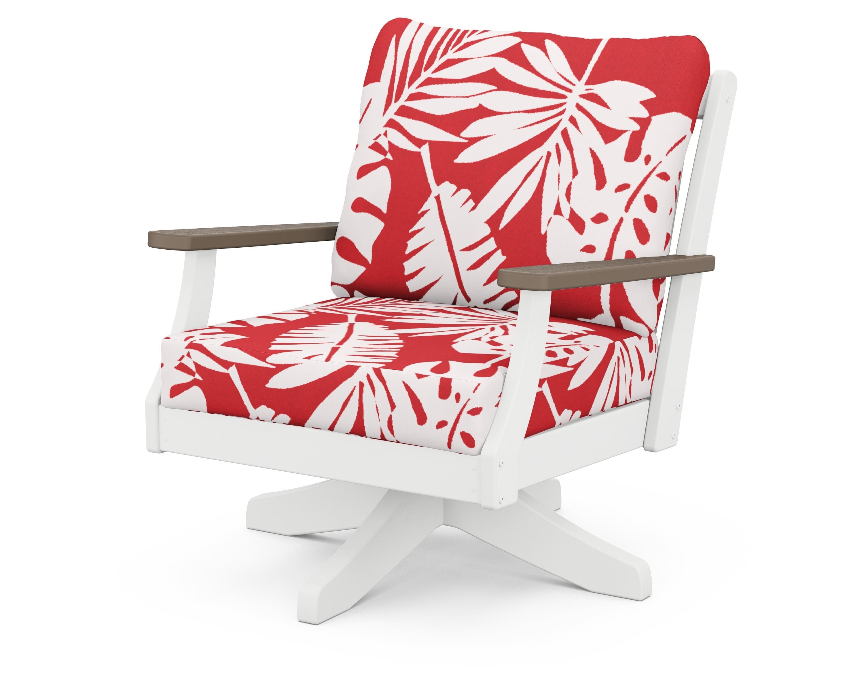POLYWOOD® Braxton Deep Seating Swivel Chair in White / Kona / Leaf Crimson