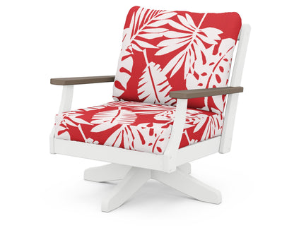 POLYWOOD® Braxton Deep Seating Swivel Chair in White / Kona / Leaf Crimson