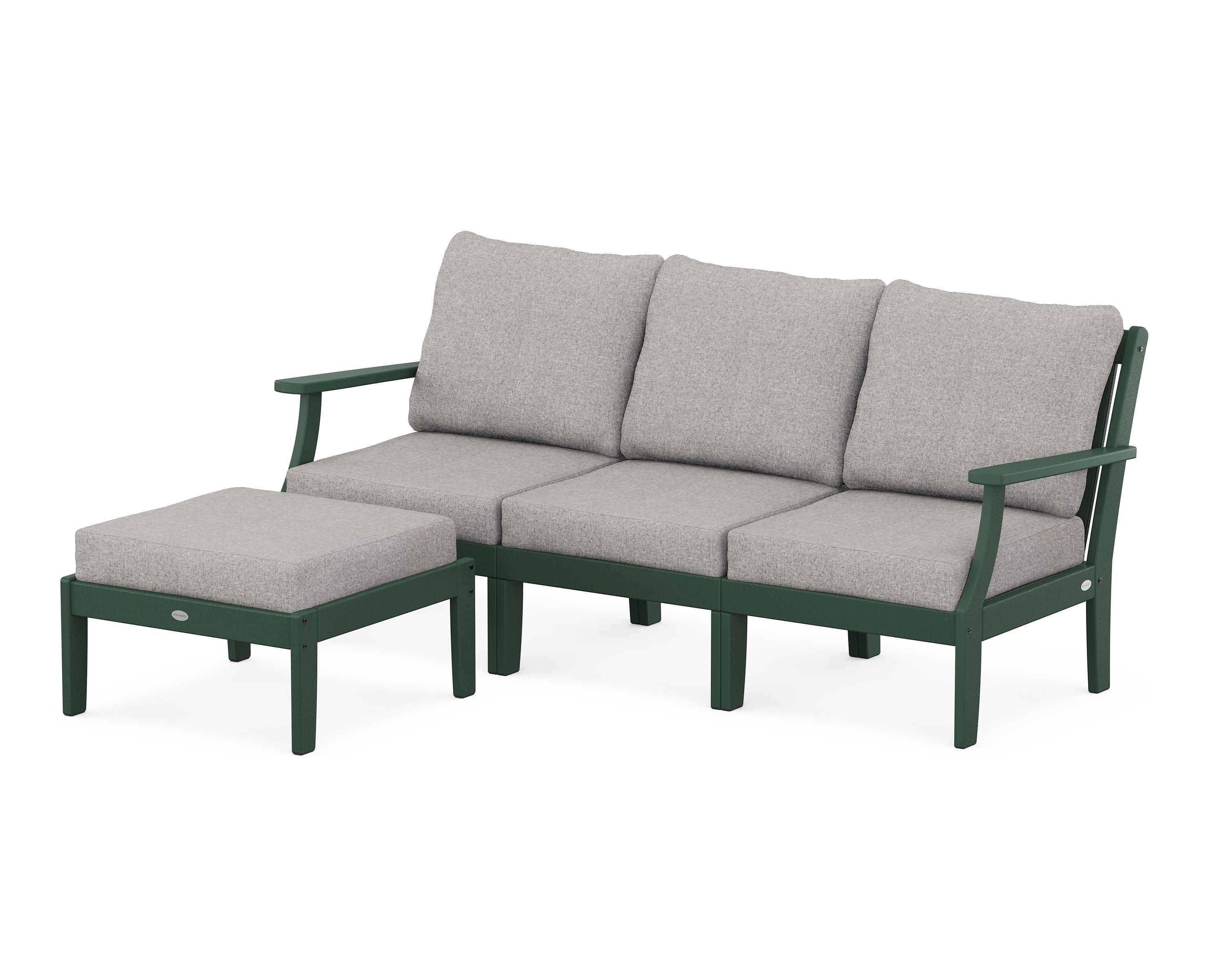 POLYWOOD® Braxton Modular 4-Piece Deep Seating Set with Ottoman in Green / Grey Mist