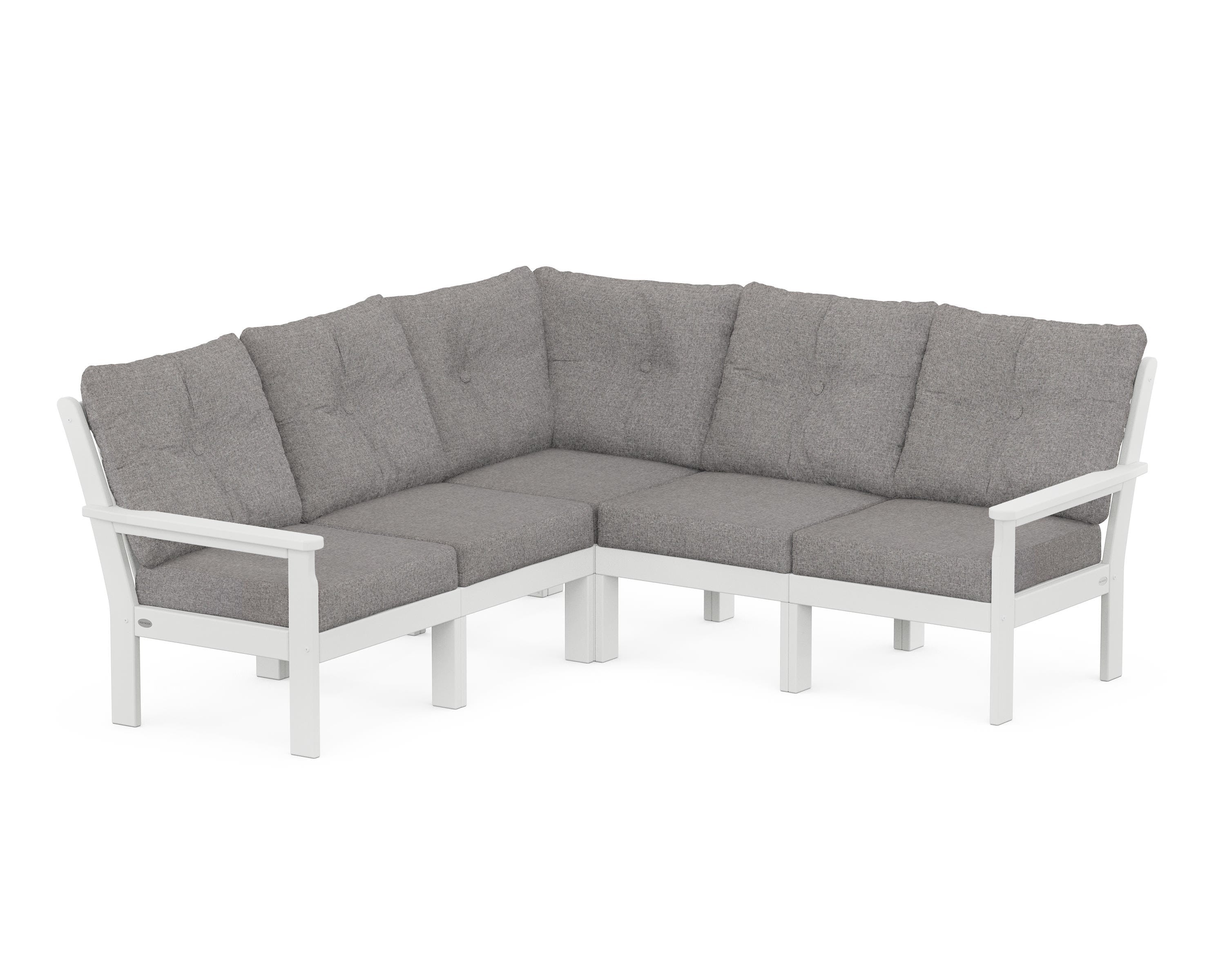 POLYWOOD® Vineyard 5-Piece Sectional in White / Grey Mist
