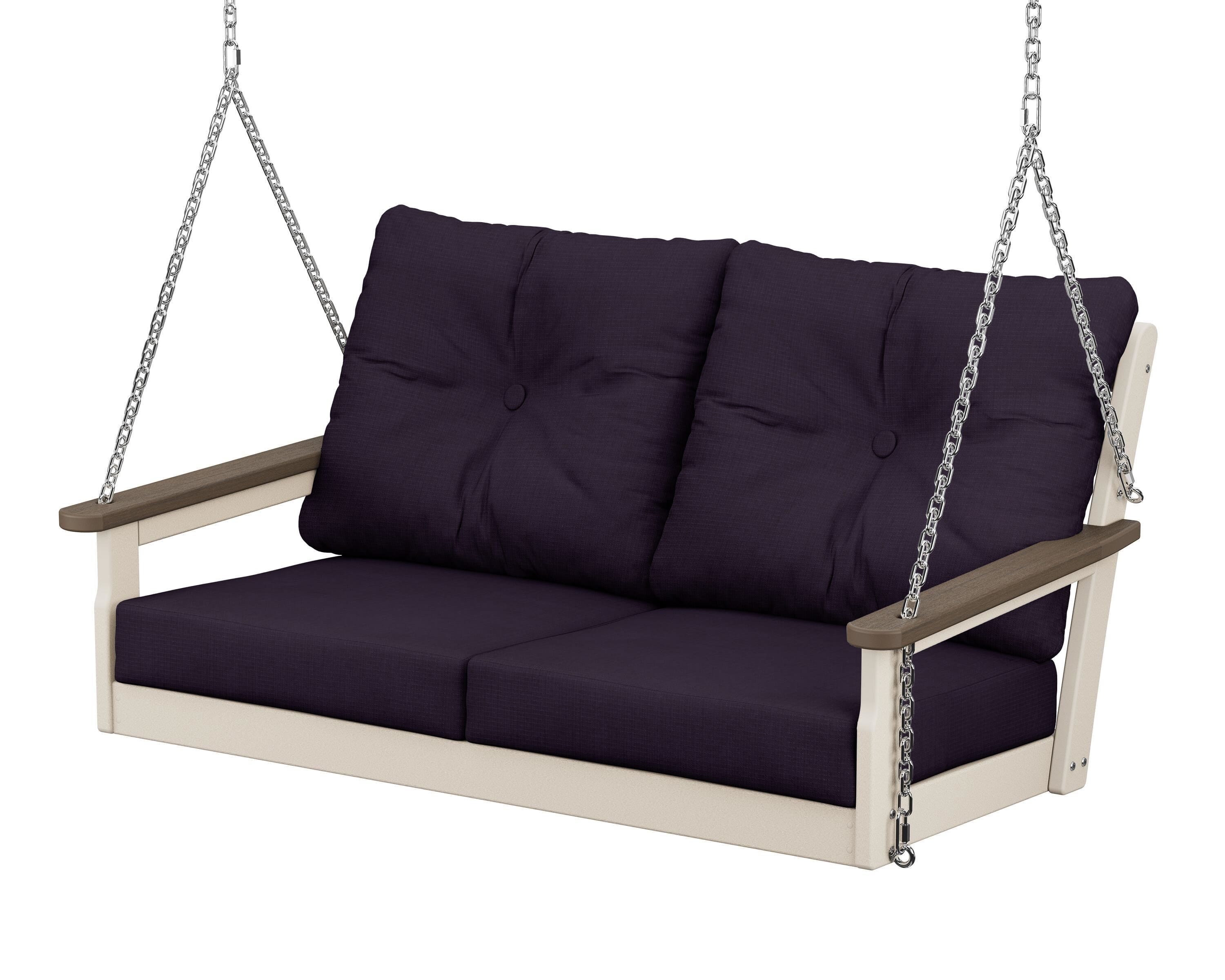 POLYWOOD® Vineyard Deep Seating Swing in Sand / Kona / Navy Linen