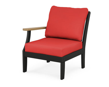 POLYWOOD® Braxton Modular Left Arm Chair in Black / Natural / Crimson Linen