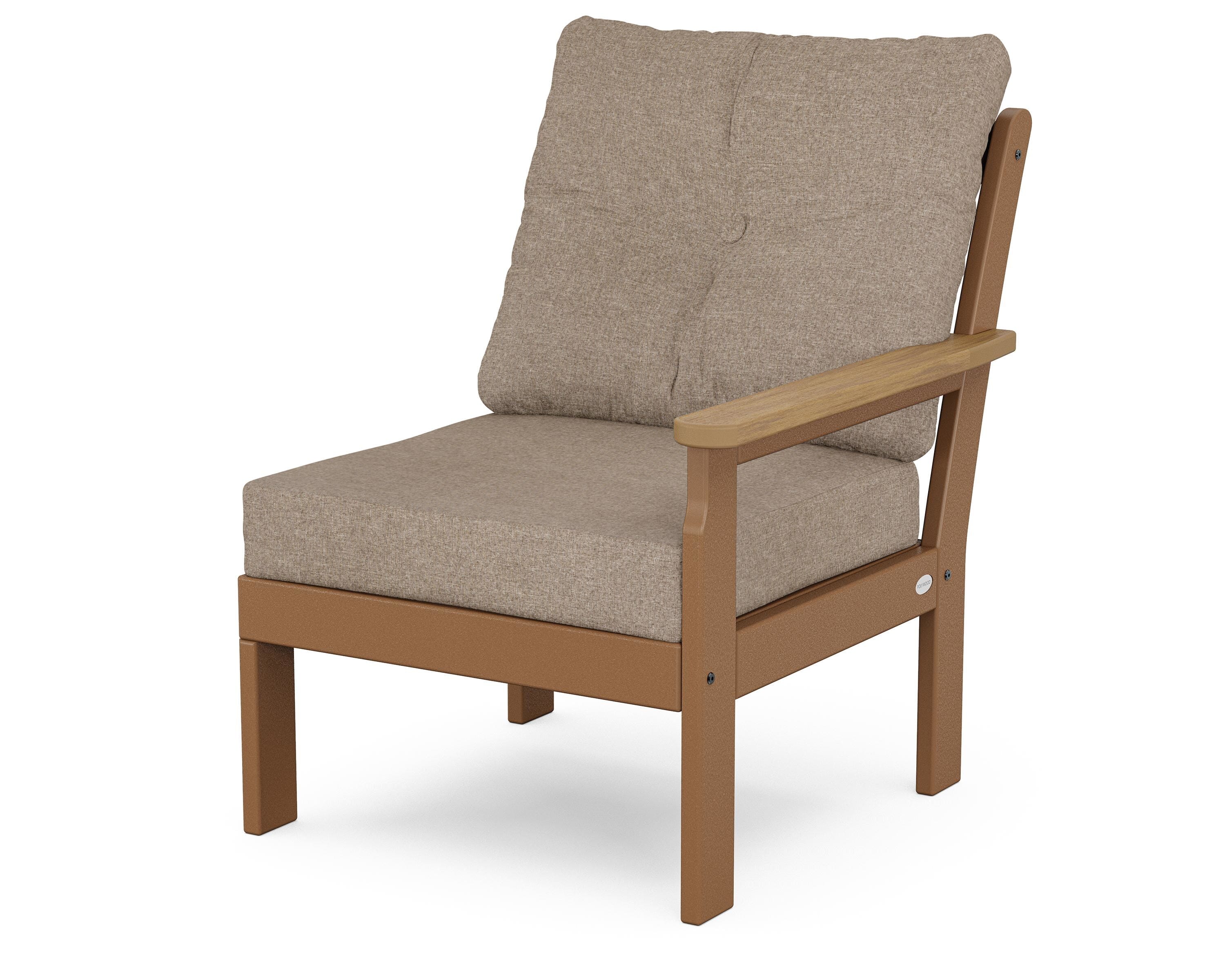 POLYWOOD® Vineyard Modular Right Arm Chair in Teak / Natural / Spiced Burlap