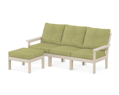 POLYWOOD® Vineyard 4-Piece Sectional with Ottoman in Sand / Chartreuse Boucle