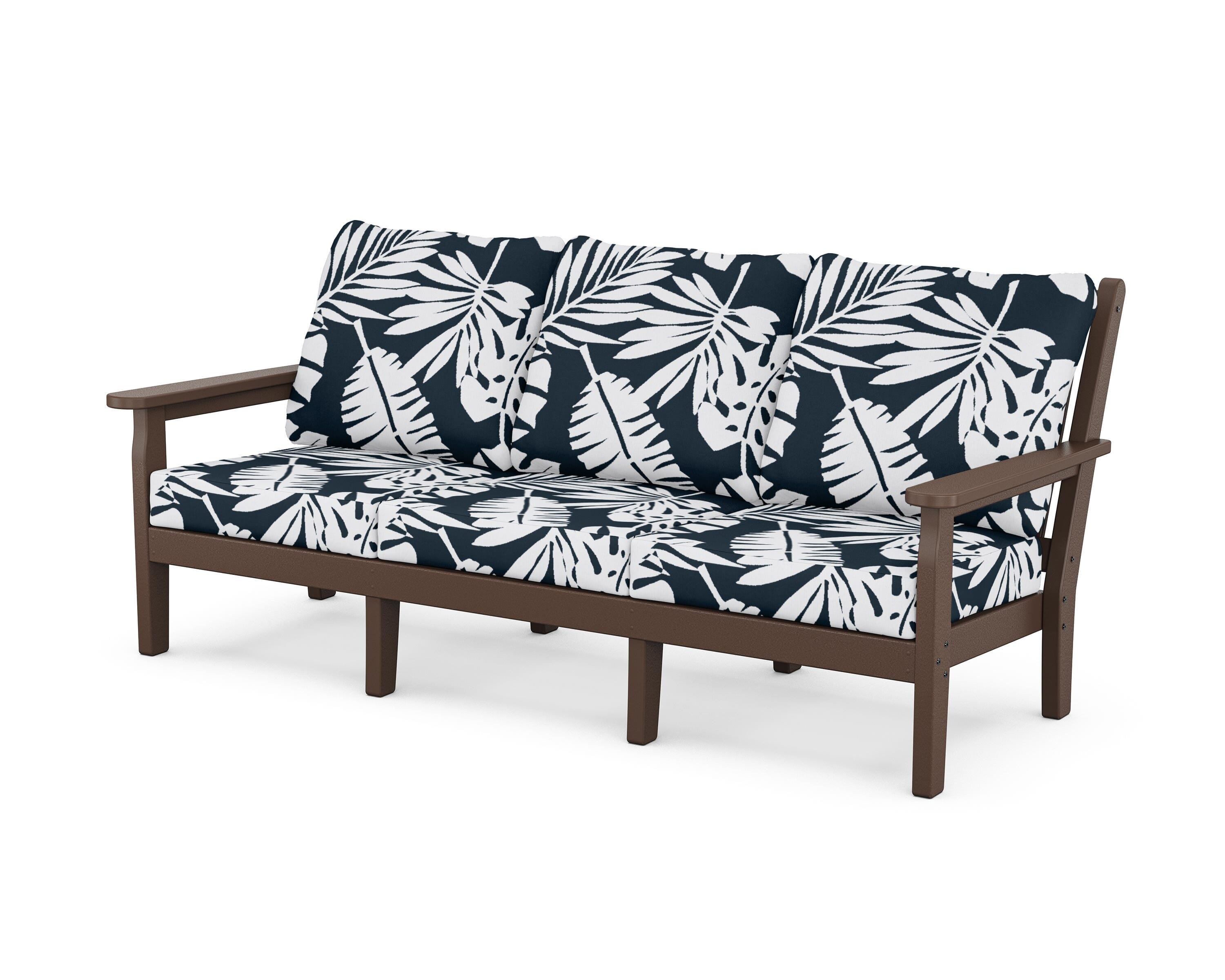 POLYWOOD® Chippendale Deep Seating Sofa in Mahogany / Leaf Marine Indigo