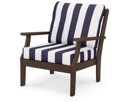 POLYWOOD® Braxton Deep Seating Chair in Mahogany / Cabana Stripe Navy