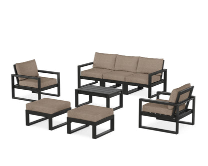 POLYWOOD® EDGE Sectional 8-Piece Lounge Sofa Set in Black / Spiced Burlap