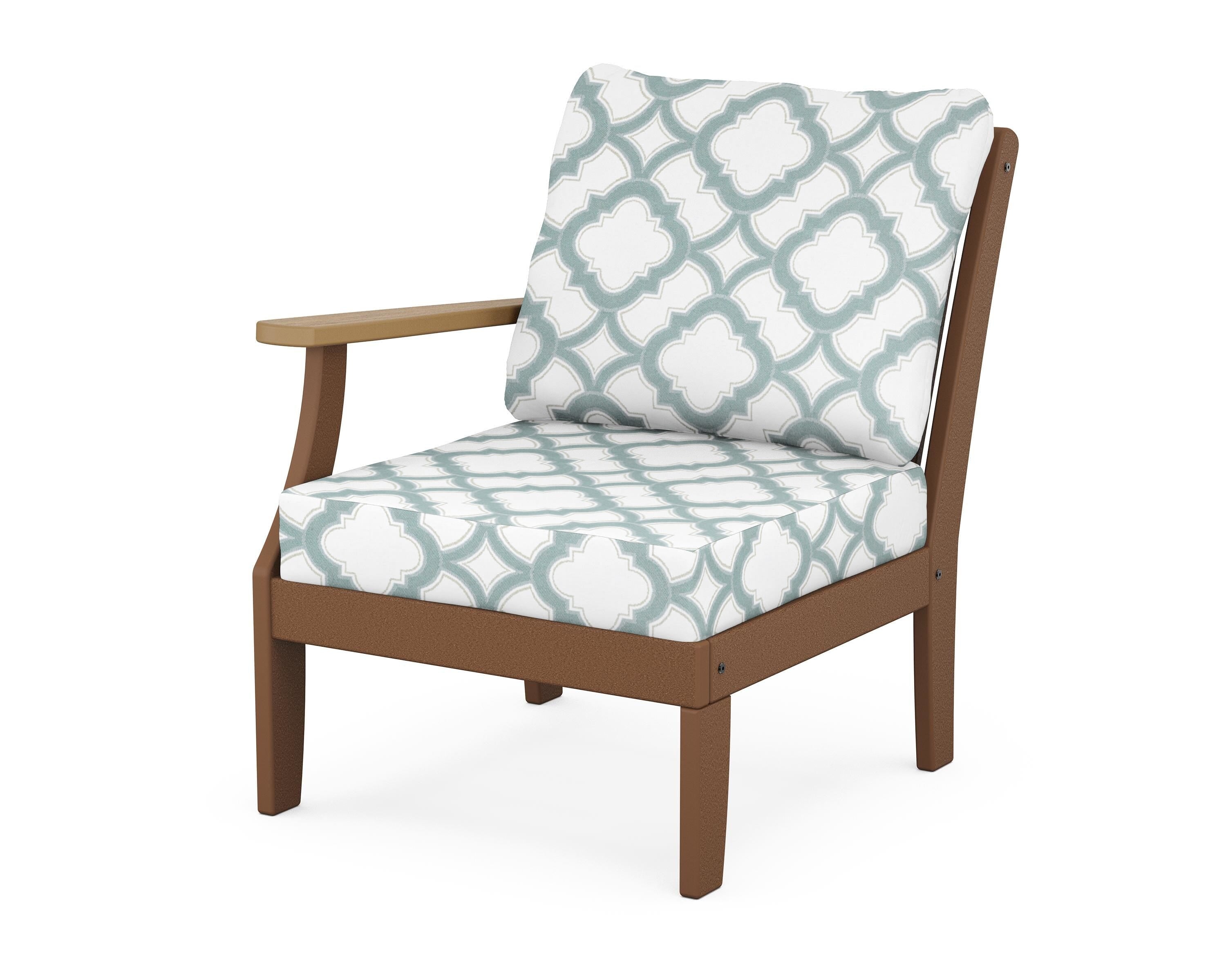 POLYWOOD® Braxton Modular Left Arm Chair in Teak / Natural / Trellis Glacier Spa