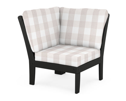 POLYWOOD® Braxton Modular Corner Chair in Black / Buffalo Plaid Dune Burlap