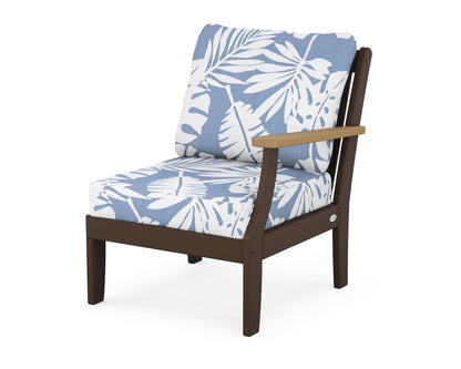 POLYWOOD® Braxton Modular Right Arm Chair in Mahogany / Natural / Leaf Sky Blue