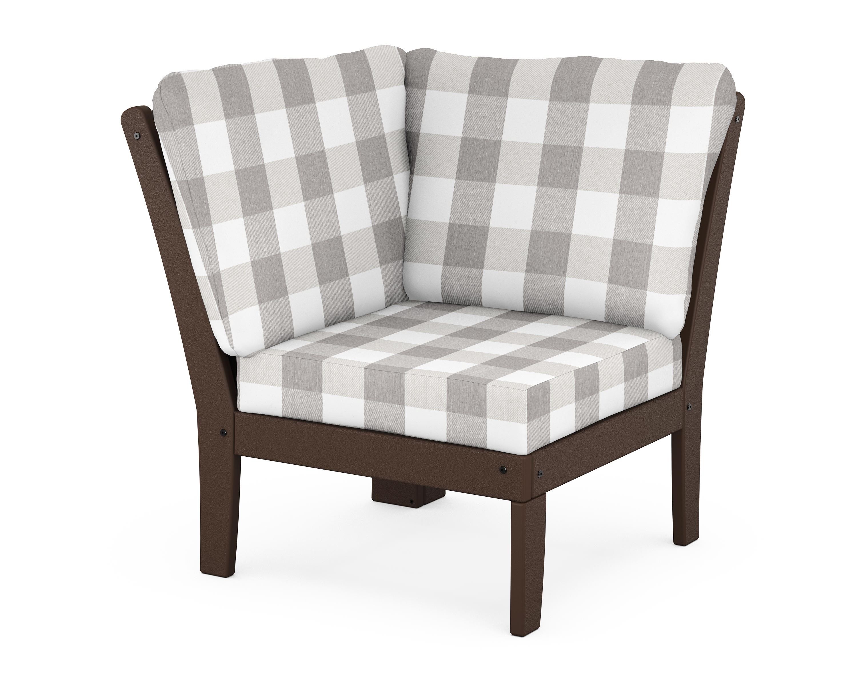 POLYWOOD® Braxton Modular Corner Chair in Mahogany / Buffalo Plaid Grey Mist
