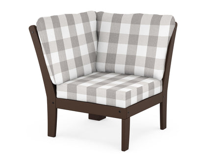 POLYWOOD® Braxton Modular Corner Chair in Mahogany / Buffalo Plaid Grey Mist