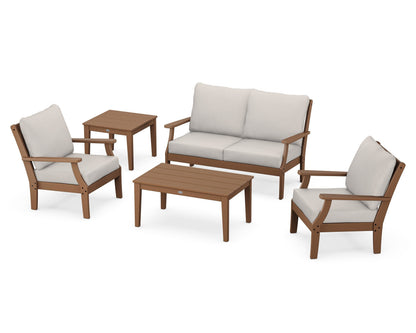 POLYWOOD® Braxton 5-Piece Deep Seating Set in Teak / Cast Ash
