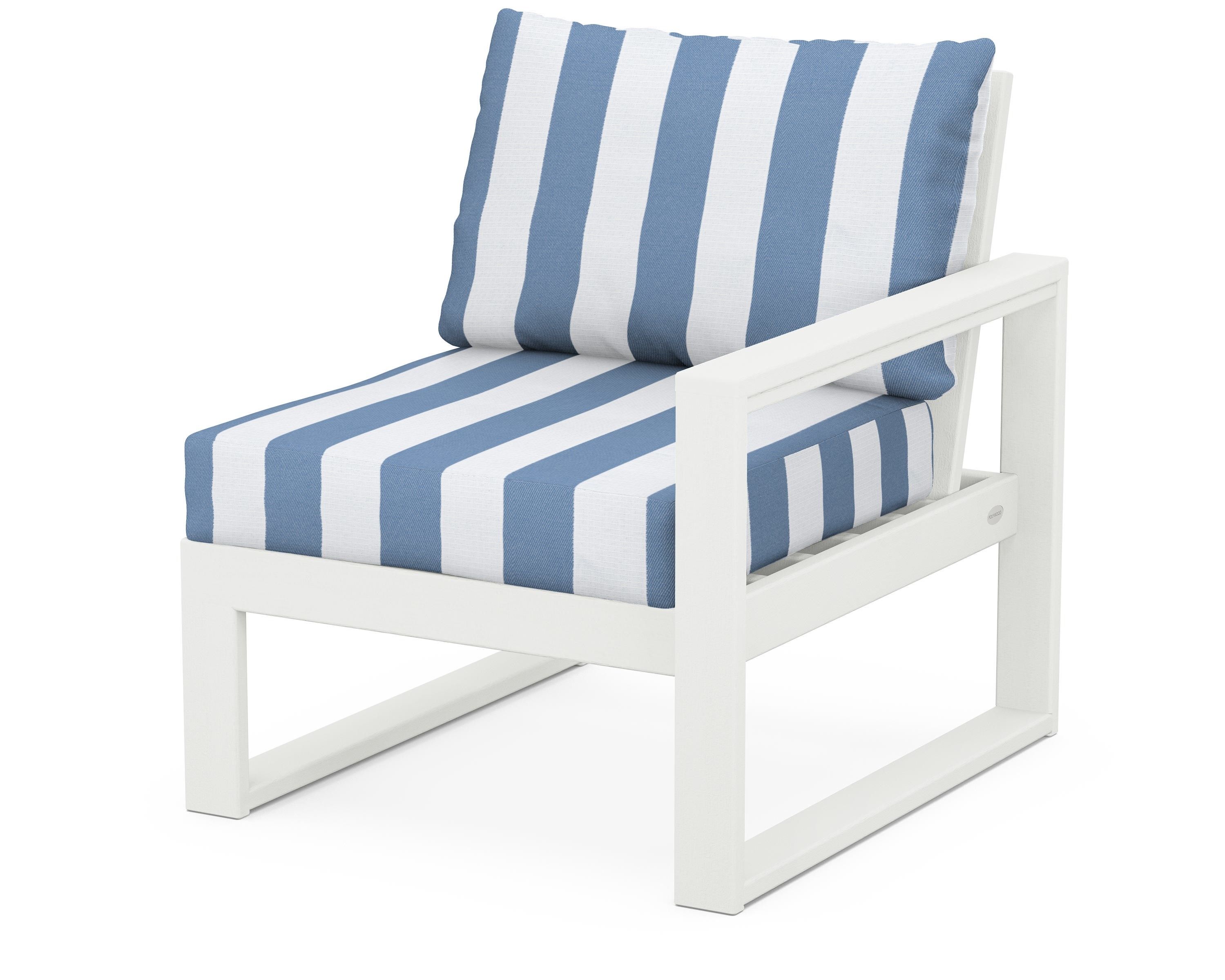 POLYWOOD® EDGE Modular Right Arm Chair in Vintage White / Cabana Stripe Sky Blue