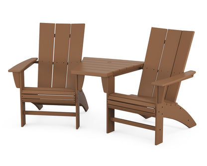 POLYWOOD® Modern 3-Piece Curveback Adirondack Set with Angled Connecting Table in Teak