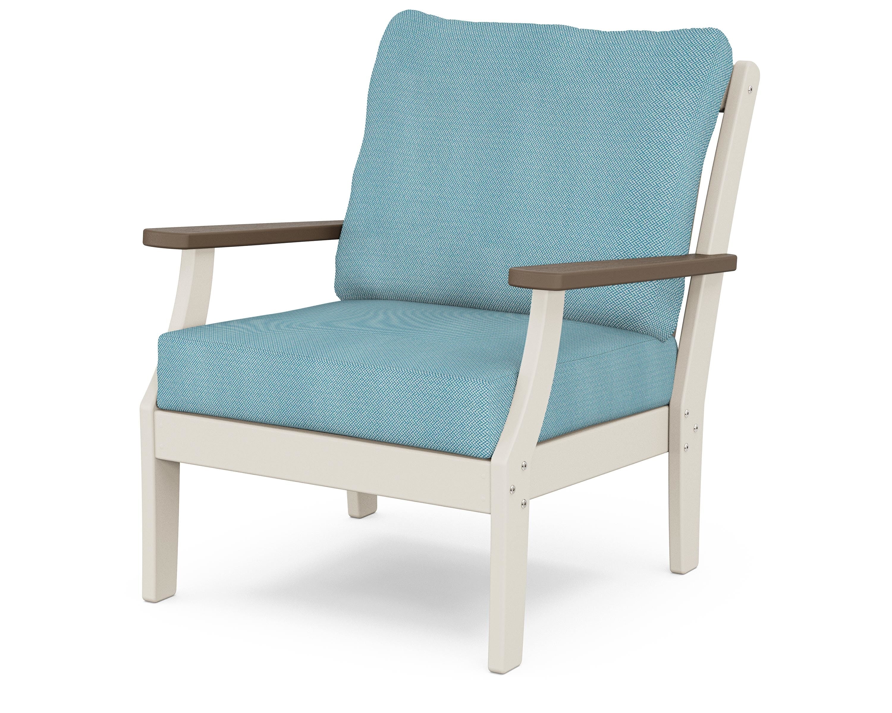 POLYWOOD® Braxton Deep Seating Chair in Sand / Kona / Lattice Sky Blue