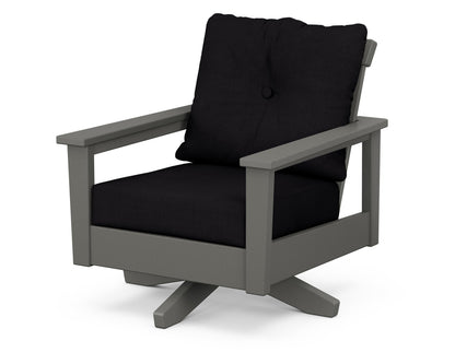 POLYWOOD® Prescott Deep Seating Swivel Chair in Slate Grey / Midnight Linen