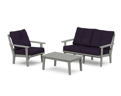 POLYWOOD® Prairie 3-Piece Deep Seating Set with Loveseat in Slate Grey / Navy Linen