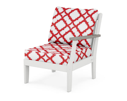 POLYWOOD® Braxton Modular Right Arm Chair in White / Driftwood / Trellis Crimson