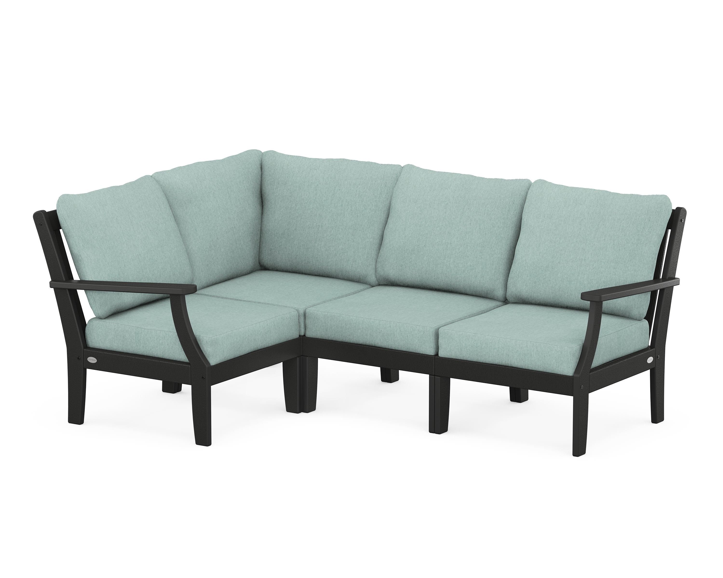 POLYWOOD® Braxton Modular 4-Piece Deep Seating Set in Black / Glacier Spa