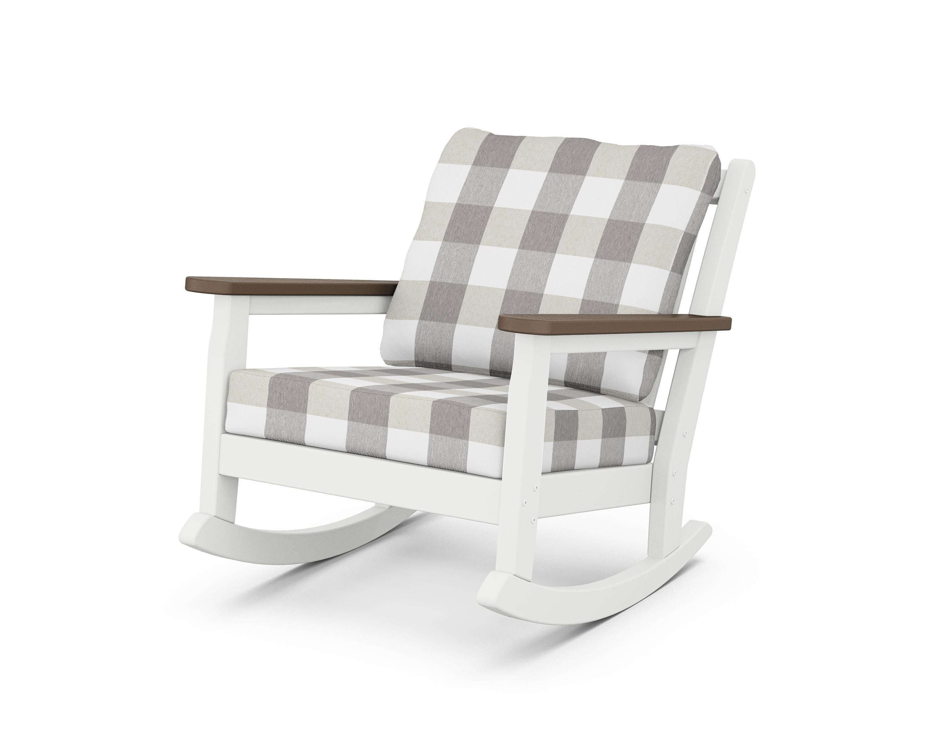 POLYWOOD® Chippendale Deep Seating Rocking Chair in White / Kona / Buffalo Plaid Grey Mist