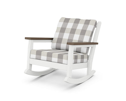 POLYWOOD® Chippendale Deep Seating Rocking Chair in White / Kona / Buffalo Plaid Grey Mist