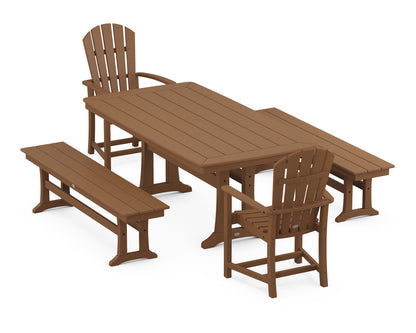 POLYWOOD® Palm Coast 5-Piece Dining Set with Trestle Legs in Teak