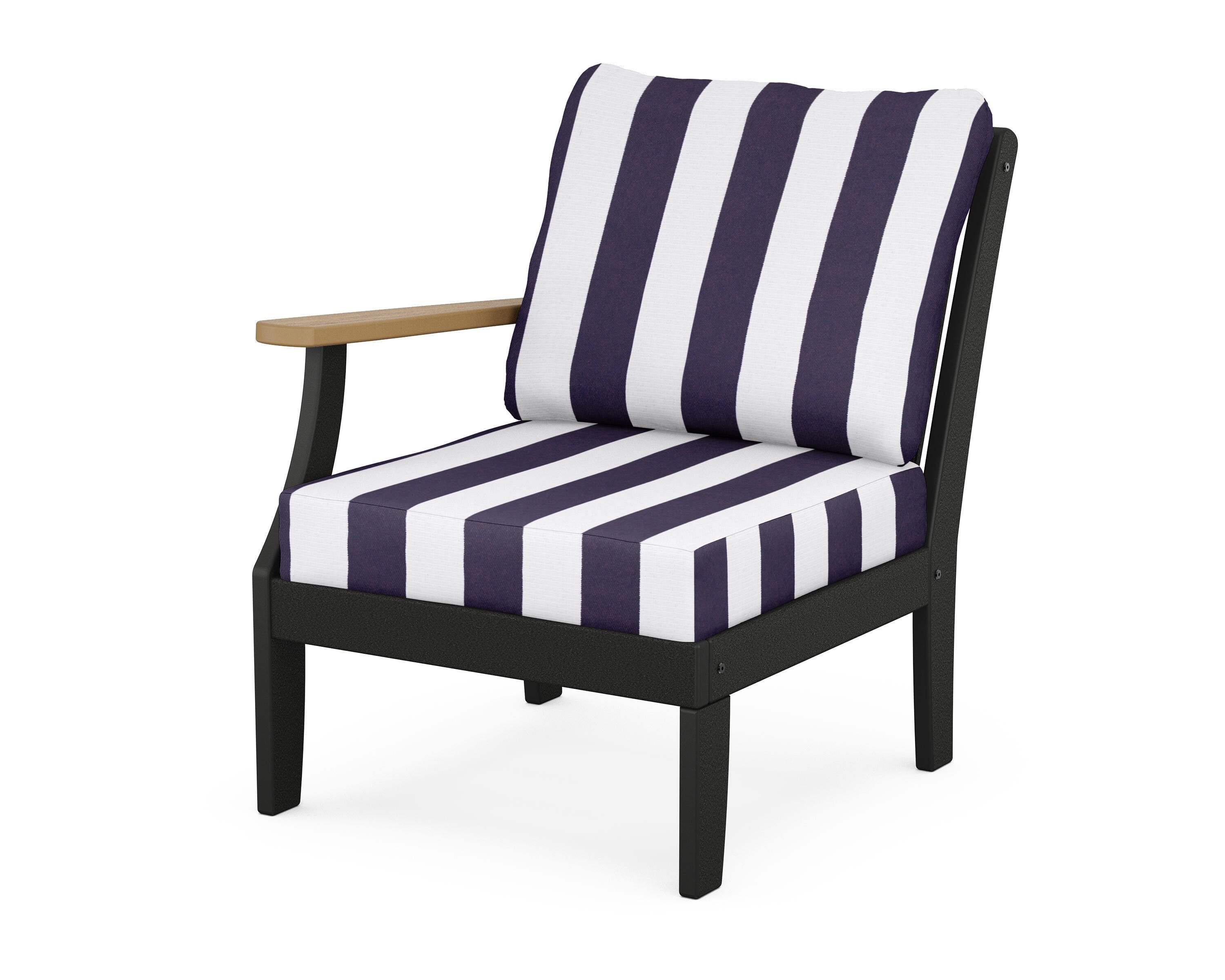 POLYWOOD® Braxton Modular Left Arm Chair in Black / Natural / Cabana Stripe Navy