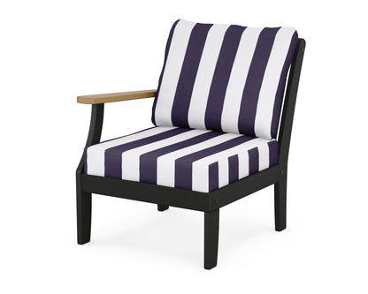 POLYWOOD® Braxton Modular Left Arm Chair in Black / Natural / Cabana Stripe Navy