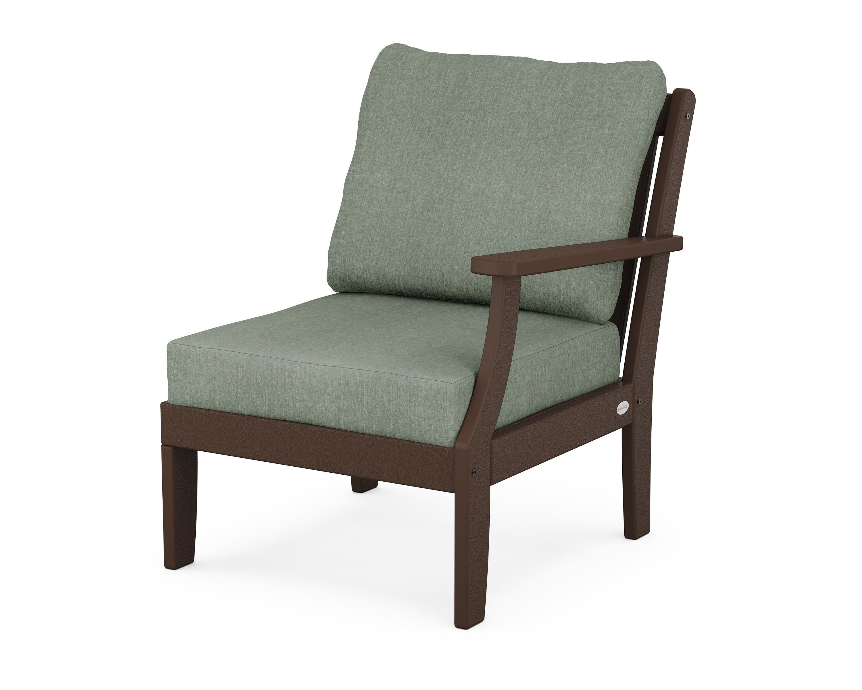 POLYWOOD® Braxton Modular Right Arm Chair in Mahogany / Cast Sage