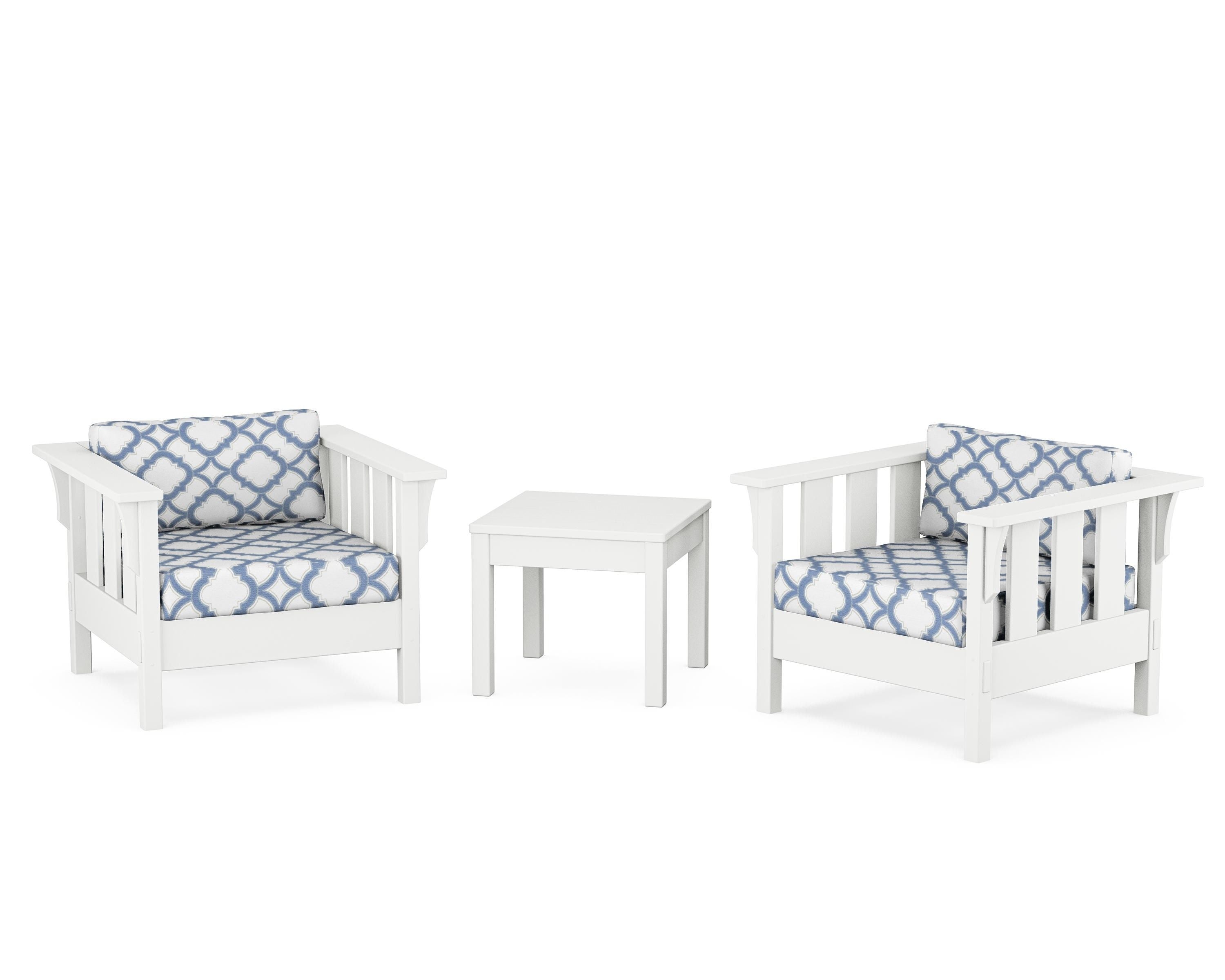 Martha Stewart by POLYWOOD® Acadia 3-Piece Deep Seating Set in White / Trellis Sky Blue
