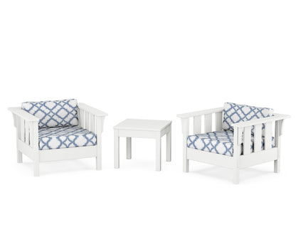 Martha Stewart by POLYWOOD® Acadia 3-Piece Deep Seating Set in White / Trellis Sky Blue