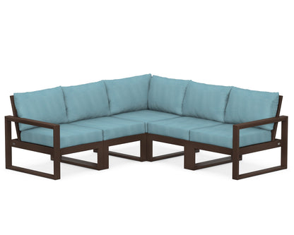 POLYWOOD® EDGE 5-Piece Modular Deep Seating Set in Mahogany / Lattice Sky Blue