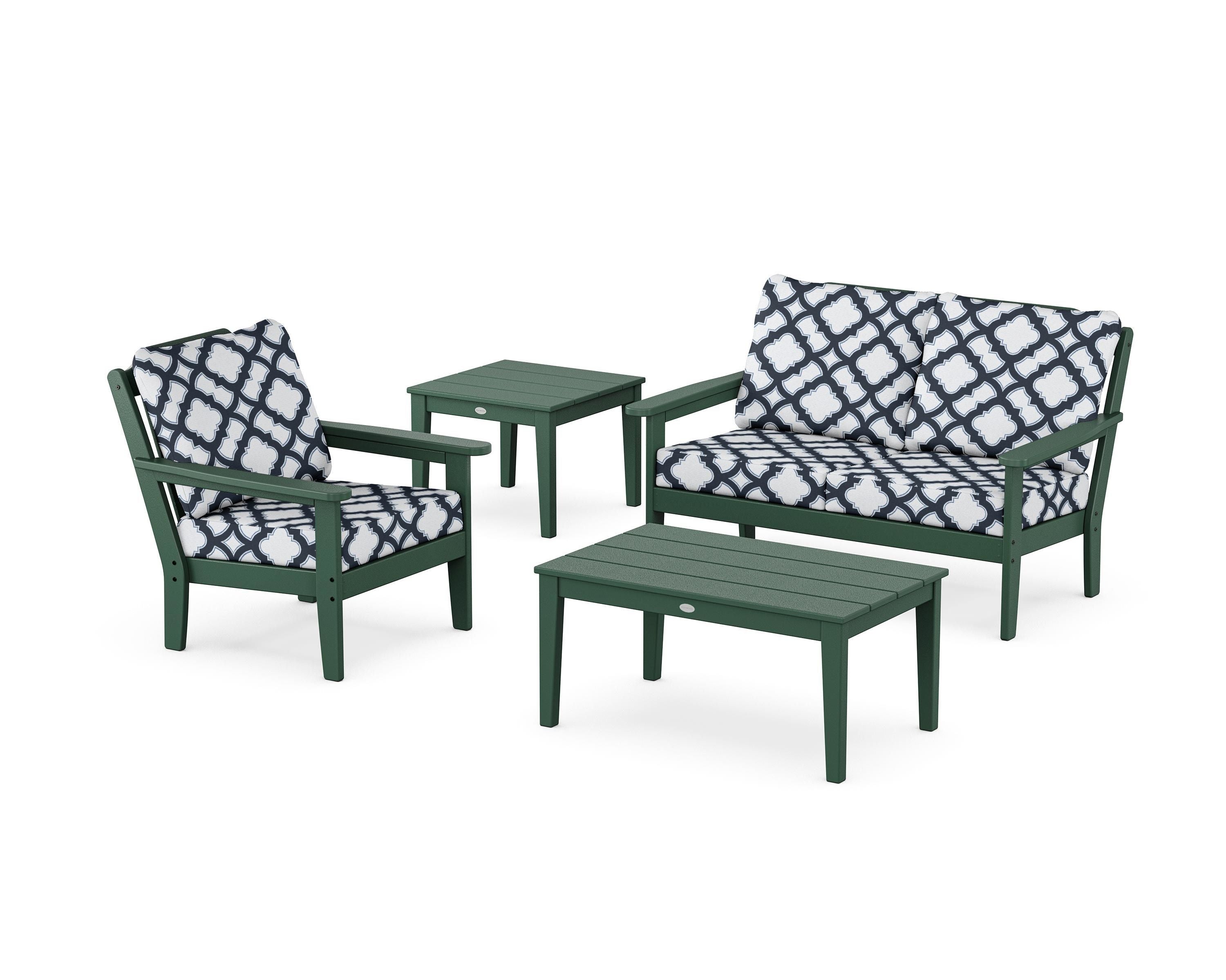 Country Living Wovendale 4-Piece Deep Seating Set in Green / Trellis Marine Indigo