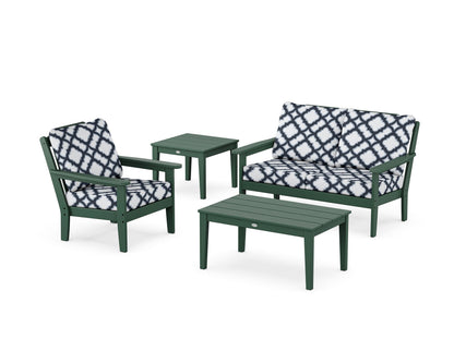 Country Living Wovendale 4-Piece Deep Seating Set in Green / Trellis Marine Indigo