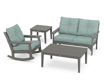 POLYWOOD® Vineyard 4-Piece Deep Seating Rocker Set in Slate Grey / Glacier Spa