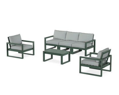 POLYWOOD® EDGE Sectional 4-Piece Deep Seating Set with Sofa in Green / Spa