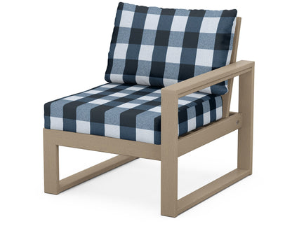 POLYWOOD® EDGE Modular Right Arm Chair in Vintage Sahara / Buffalo Plaid Marine Indigo