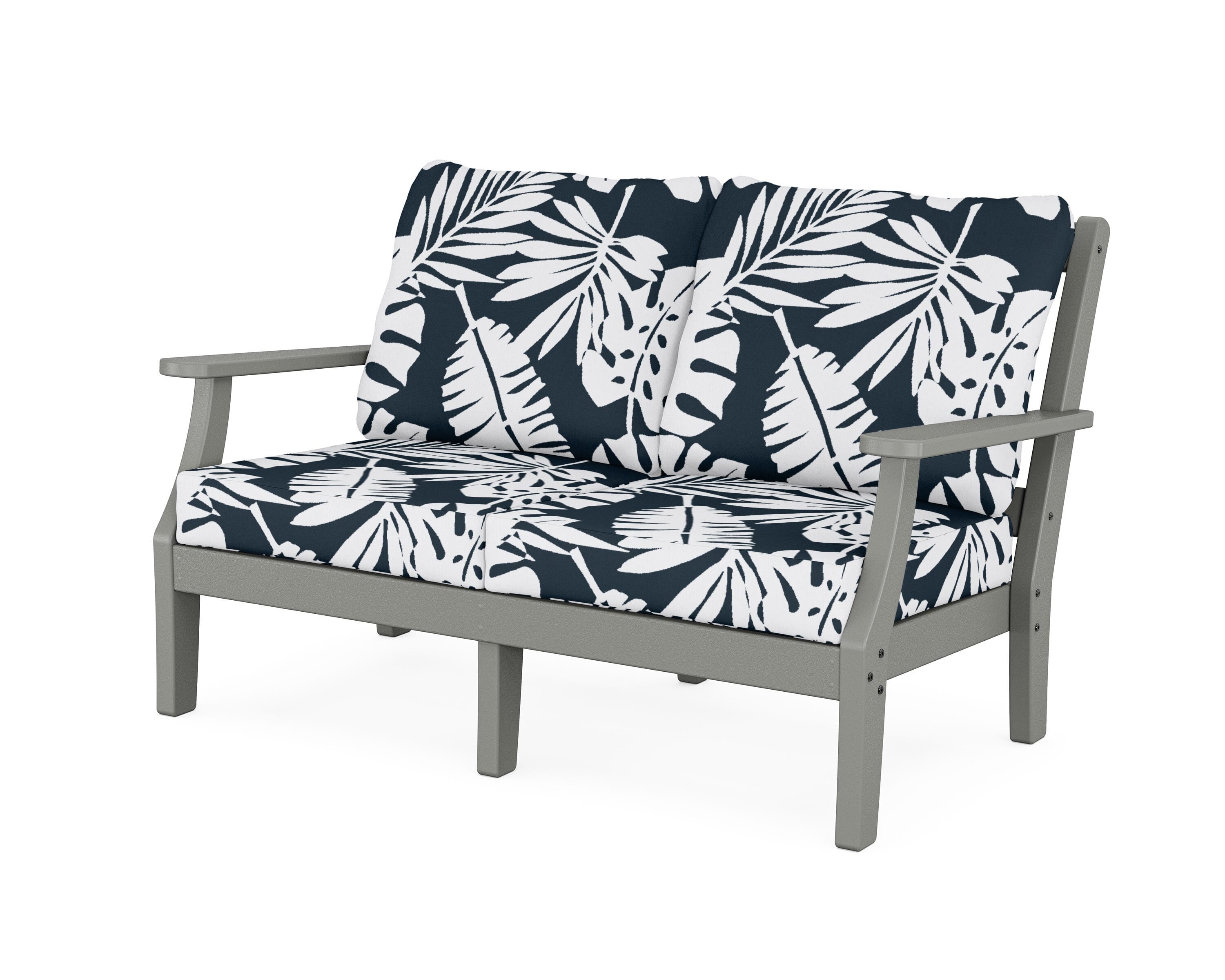 Martha Stewart by POLYWOOD® Chinoiserie Deep Seating Loveseat in Slate Grey / Leaf Marine Indigo