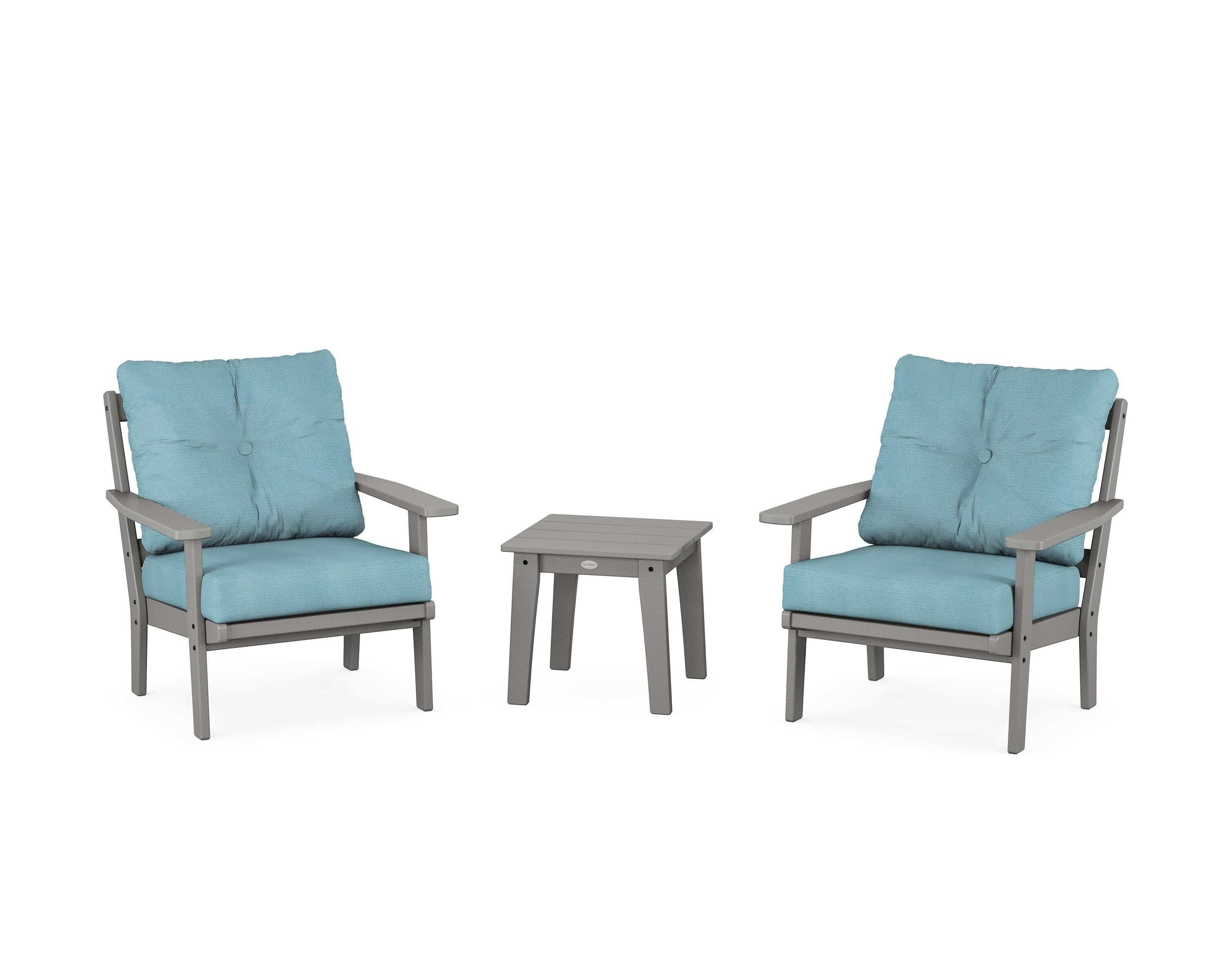 POLYWOOD® Prairie 3-Piece Deep Seating Set in Slate Grey / Lattice Sky Blue