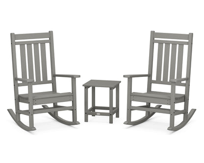 POLYWOOD® Estate 3-Piece Rocking Chair Set with Long Island 18" Side Table in Slate Grey