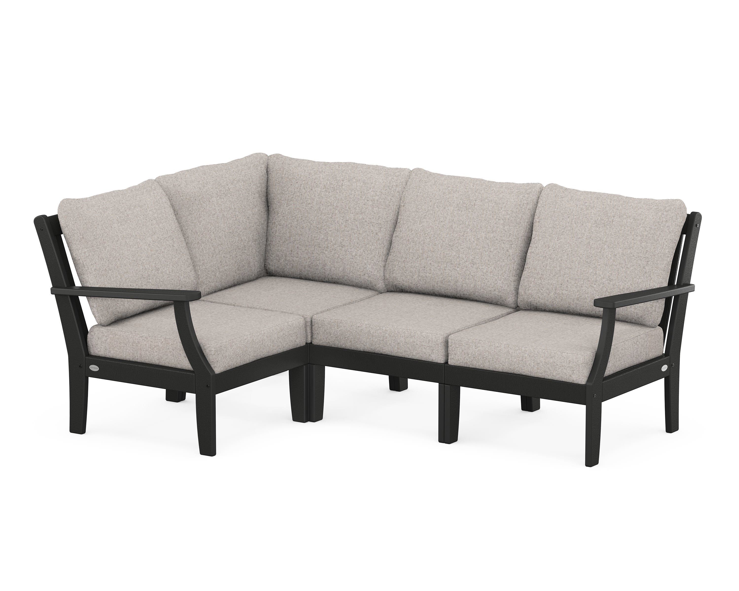 POLYWOOD® Braxton Modular 4-Piece Deep Seating Set in Black / Weathered Tweed
